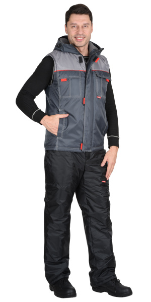 Жилет "Фаворит" мужской т.серый с серым с капюшоном тк. Оксфорд (ЧЗ)