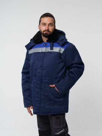 Куртка мужская зимняя Кур710 ткань смесовая, цвет темно-синий с васильковым