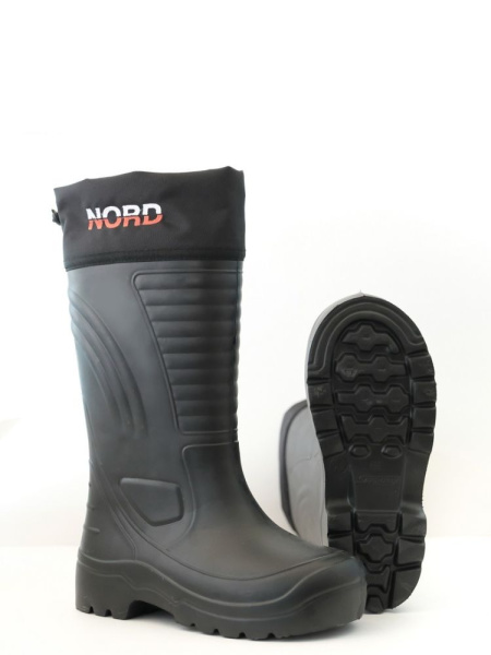 Сапоги мужские "Норд" из ЭВА с надставкой и 2-сл. чулком из фольг.полотна и натур.меха  150-02-3Н