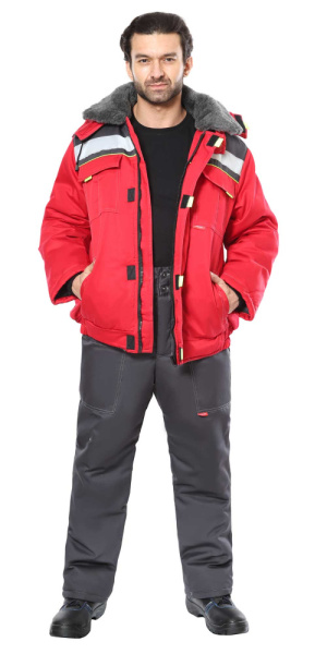 Куртка "ФАВОРИТ" зимняя кор., мех.ворот, цв, красный с серым и лим. кантом, СОП 50мм. (ЧЗ)