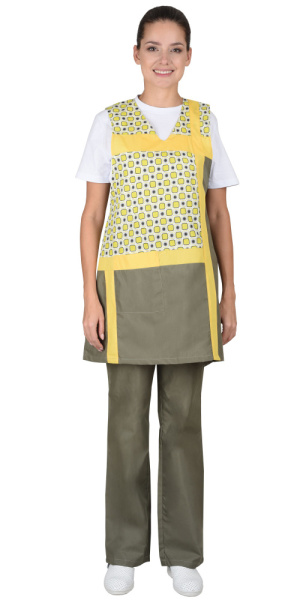 Комплект "ГАЛАТЕЯ" женский: фартук, брюки оливковый с желтым (ЧЗ)