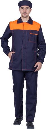 Костюм ХИМОС противокислотный, куртка, брюки, берет, темно-синий/оранжевый