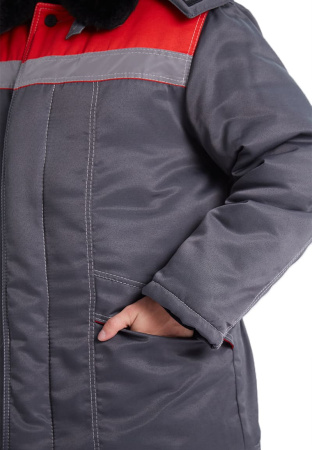 Костюм зимний "ВЬЮГА" куртка/полукомб. цвет: т.серый/красный URSUS (ЧЗ)