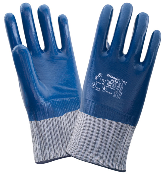 Перчатки нитриловые с тяжелым покрытием манжет полный облив 6595