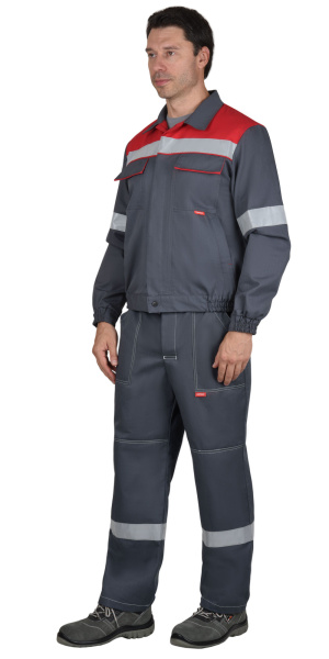 Куртка "Мегион" короткая, серая с красным (ЧЗ)