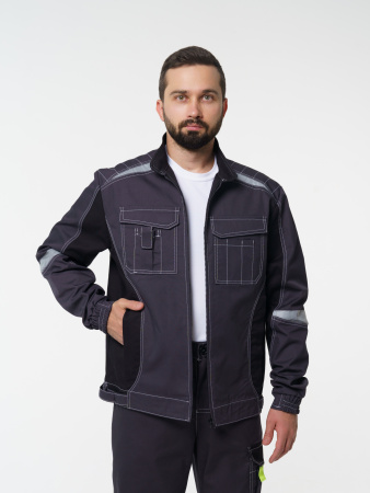 Брюки рабочие мужские №116 серый, черный, лимонный, СОП, ткань Протект