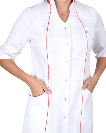 Халат "Муза" женский:  белый с красным (ЧЗ)