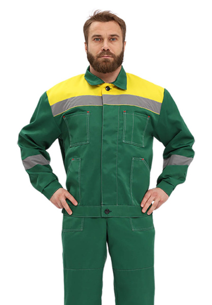Костюм рабочий "Легион" т.зеленый/желтый, куртка/полукомб КОС817-125 URSUS (ЧЗ)