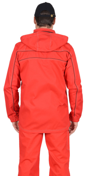 Куртка "Мельбурн" длин., летняя красная с черным кантом тк. Rodos (245 гр/кв.м) (ЧЗ) с капюшоном